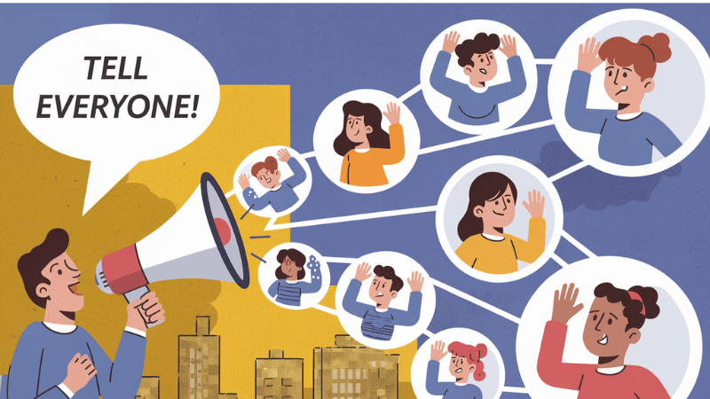 Man shouting Tell Everyone through a megaphone