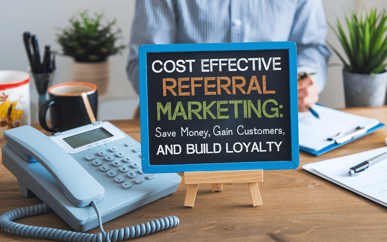 a chalkboard with the text cost effective referral marketing on it