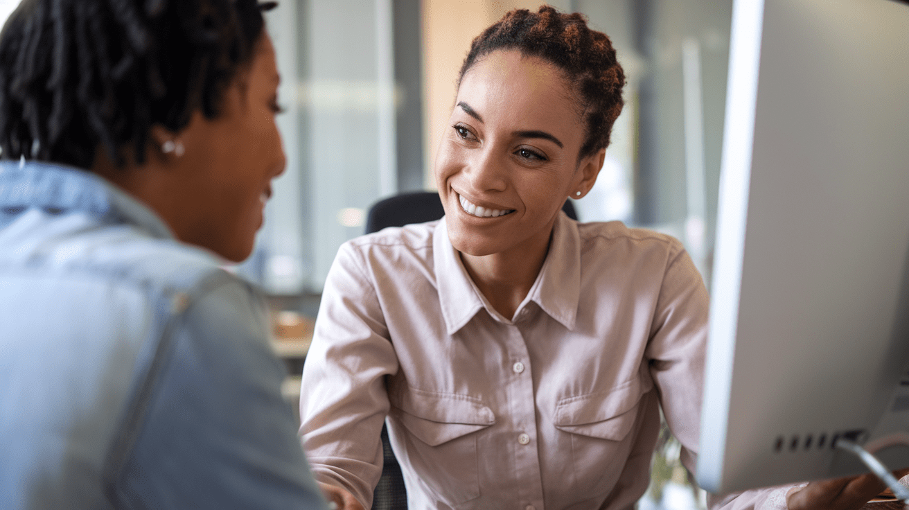 Customer care representative talking to a customer